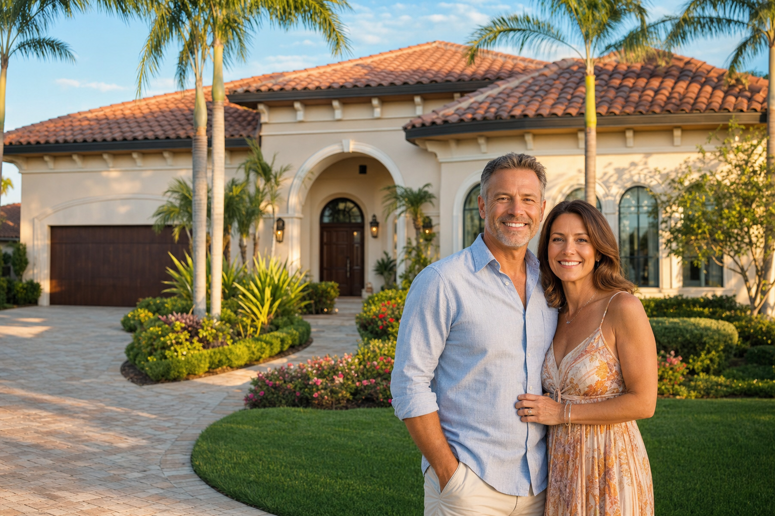 Couple in front of Florida luxury home