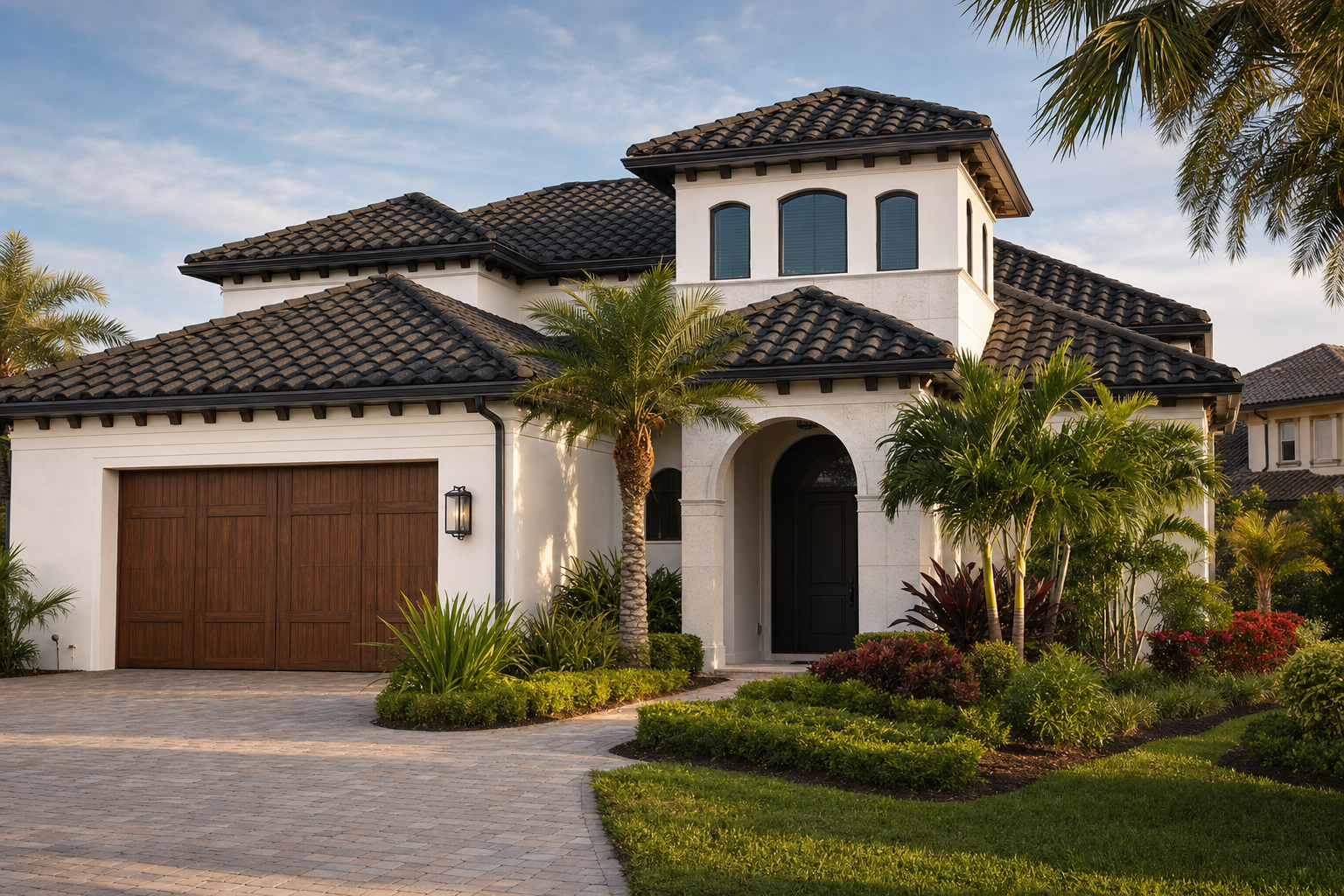 Florida home with stone-coated metal barrel tile roof