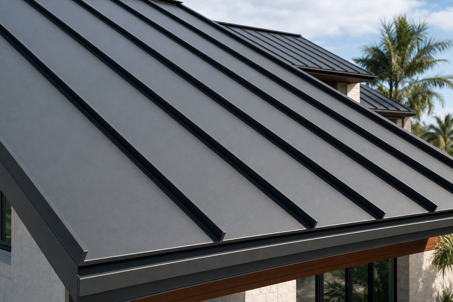 Premier Metal Roof Manufacturing — DuraSeam concealed fastener standing seam panel in Charcoal Gray