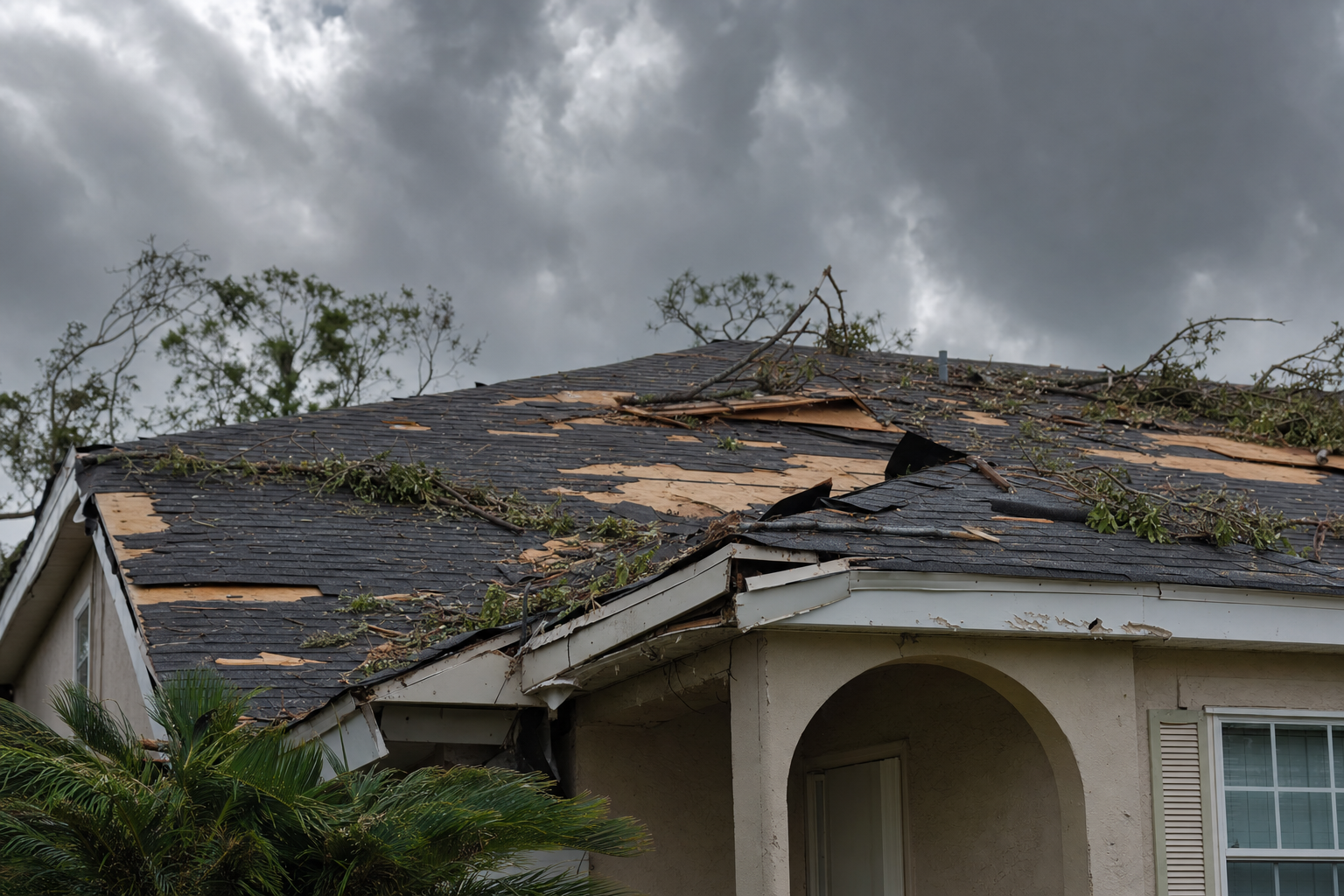 Florida home with hurricane storm damage to roof