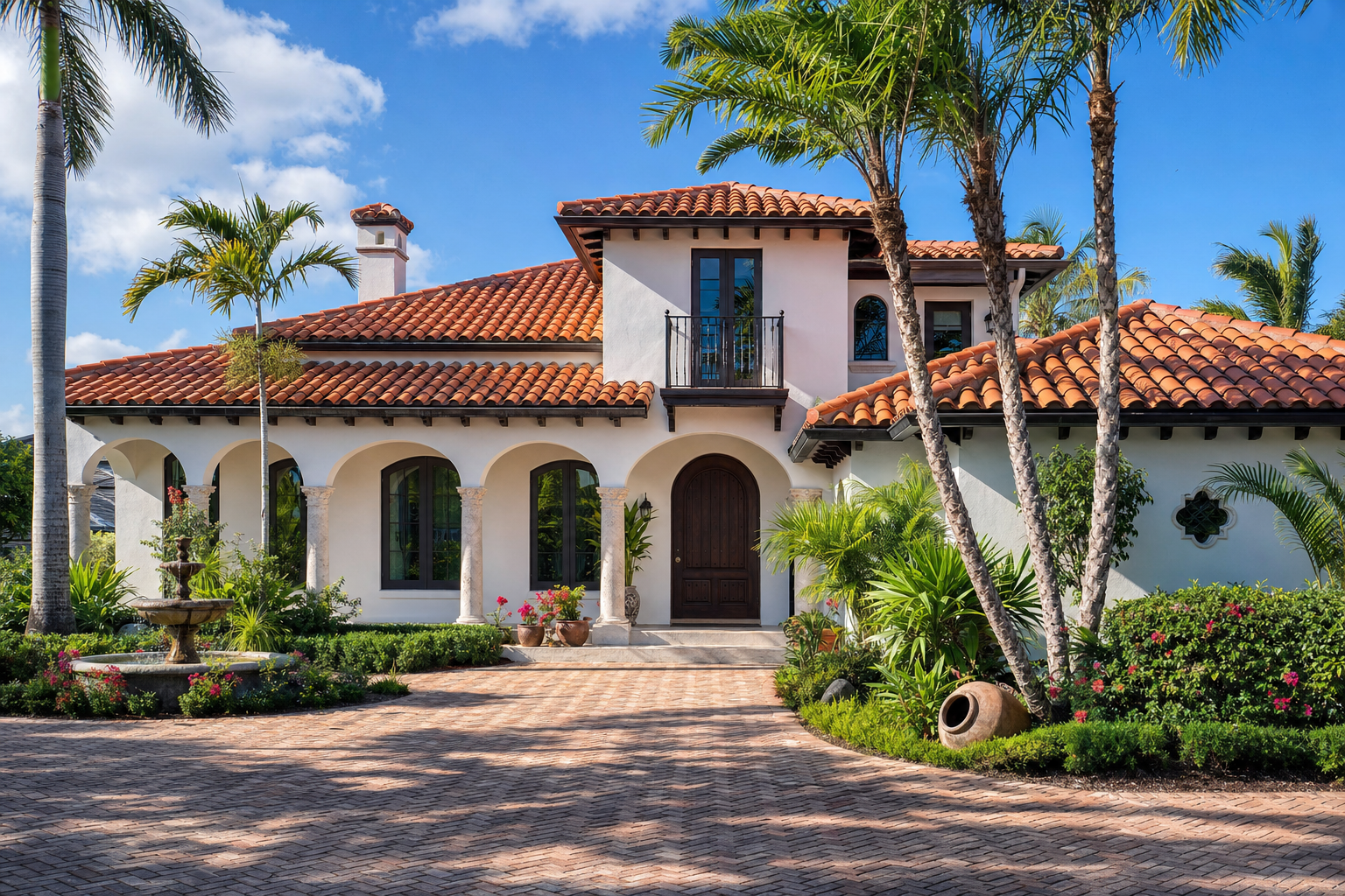 Mediterranean Florida home with clay barrel tile roof