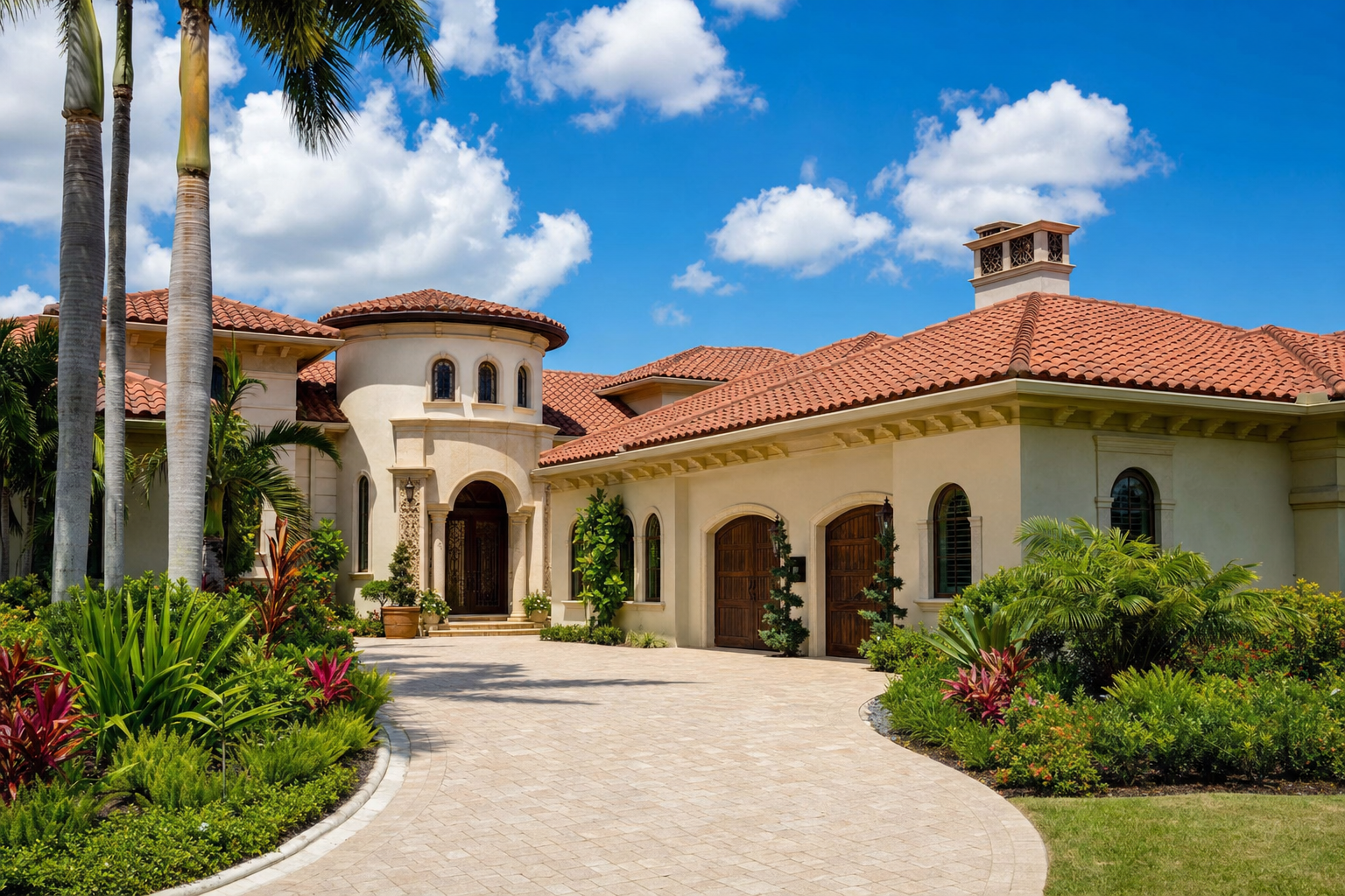 Luxury Florida home with clay tile roofing by Westlake Royal
